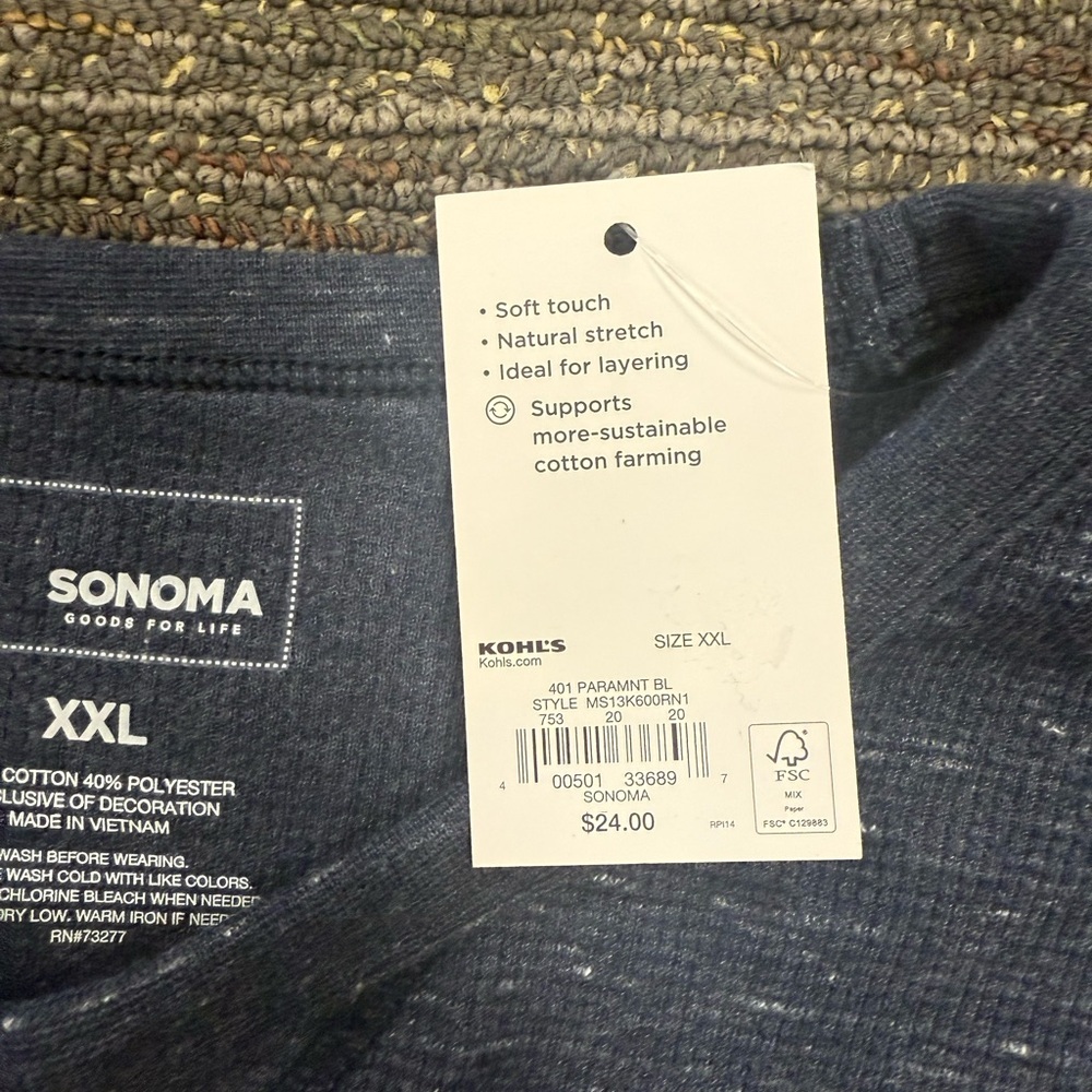 Sonoma Men's XXL Heathered Navy Long Sleeve Tee - Picture 3 of 4